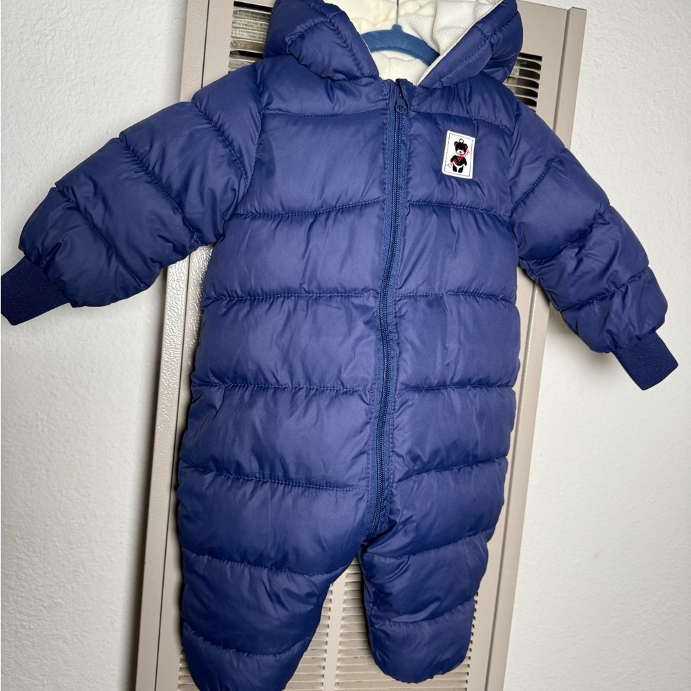 Blue Quilted Footie One Piece with Hood
